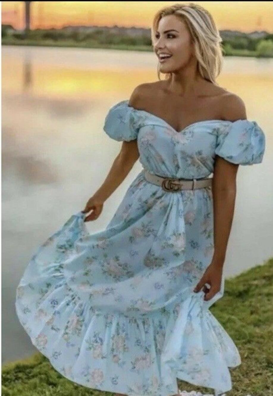 Love Shack Fancy For Target Estelle Puff Sleeve Dress Blue Size 6 Womens Floral